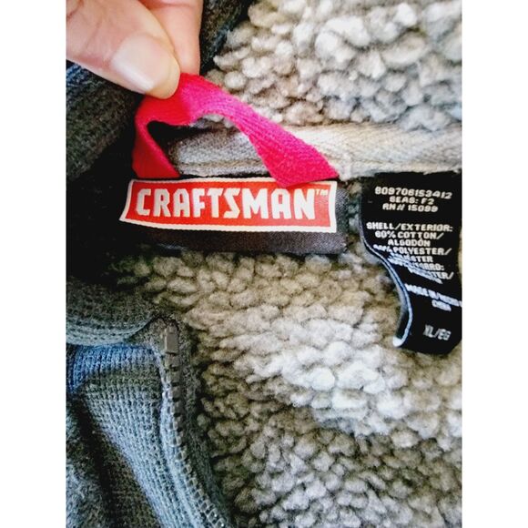 Craftsman XL Hoodie Men Large Gray Full Zip Up Jacket Heavy Fleece Lined Pckts - Picture 7 of 10